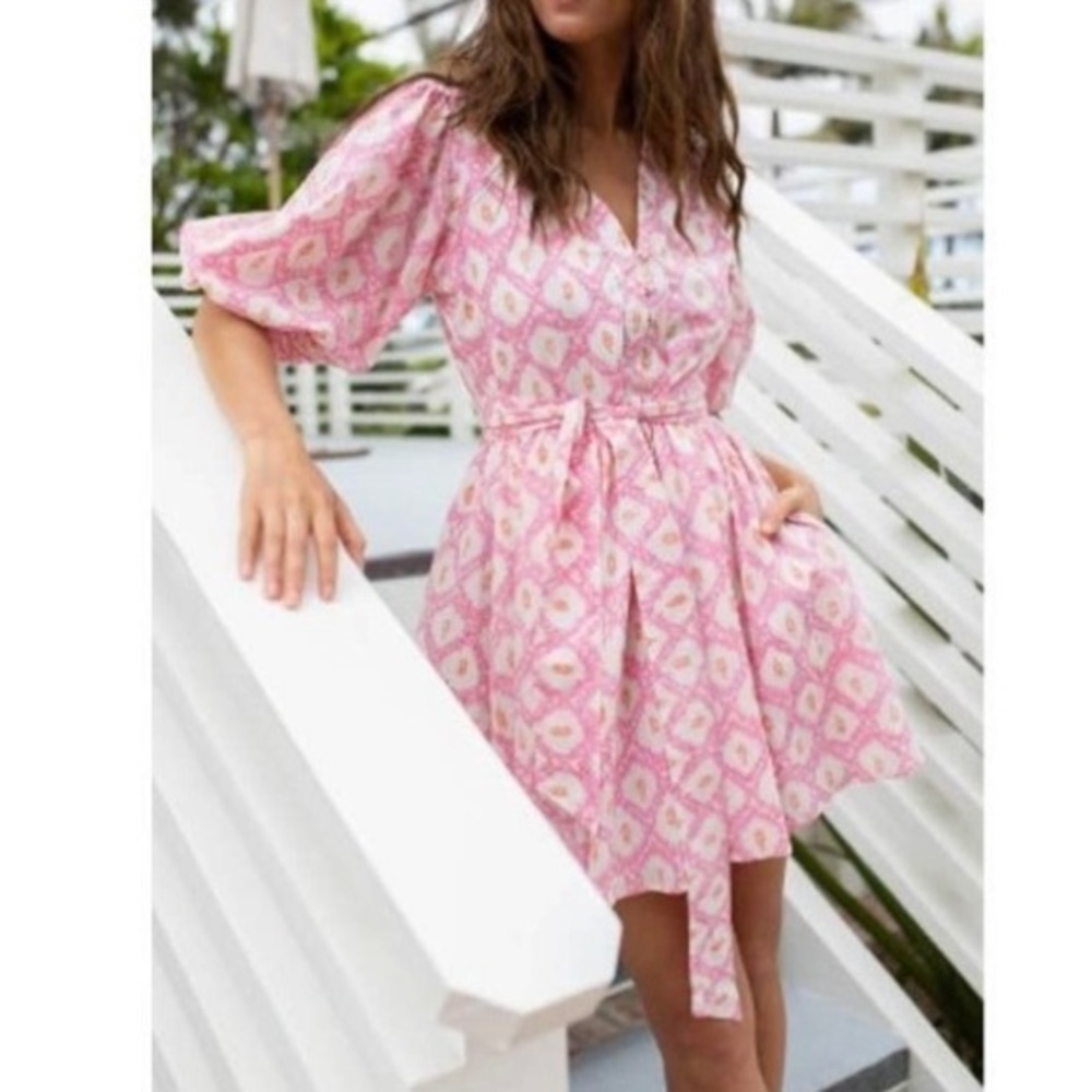 Marea Collette shortie dress pink white resort 100% cotton India size S